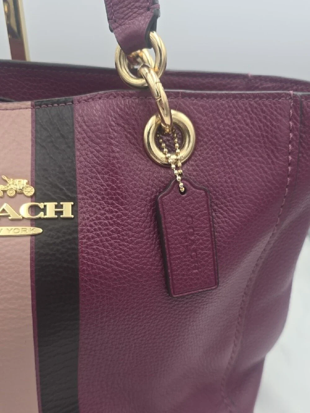 Coach Plum/Pink Varsity Stripe Ava Large Shoulder Bag W/ Gold Hardware (EUC)💖💜 - Picture 5 of 16